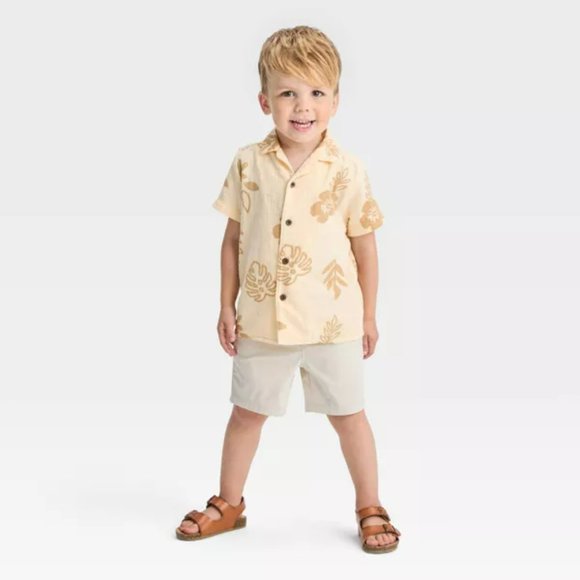 Tan Boys Pull On Woven Flat Front Shorts at Knee - Cat & Jack Adjustable Waist - Picture 3 of 11
